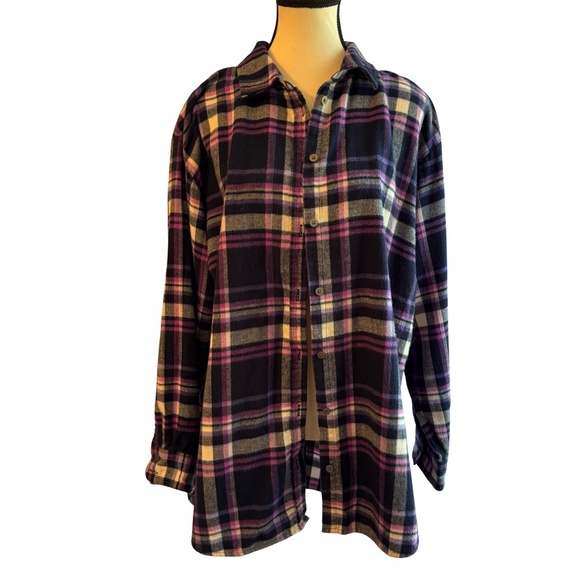Loft Blue & Purple Plaid Flannel Shirt Size XL - Picture 2 of 6